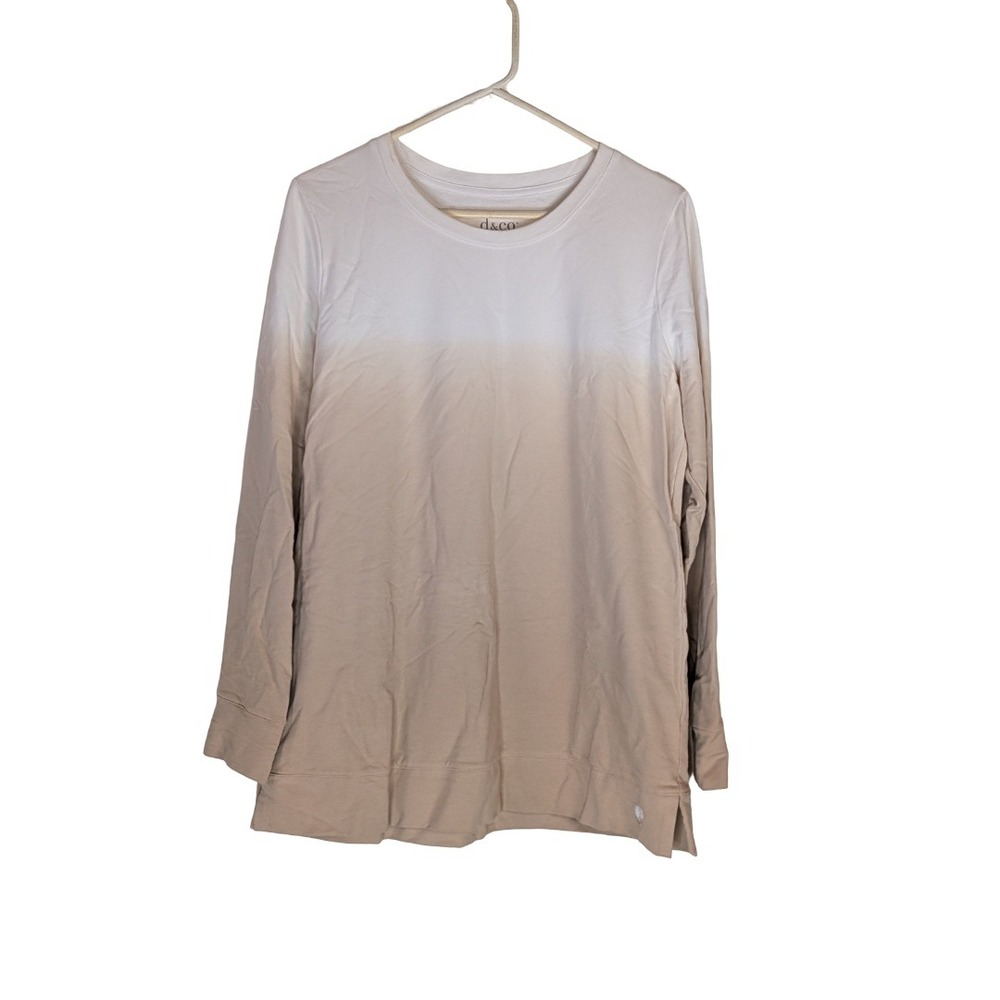 Denim & Co Tunic Women Petite Small Sand White French Terry Dip Dye Ombre
